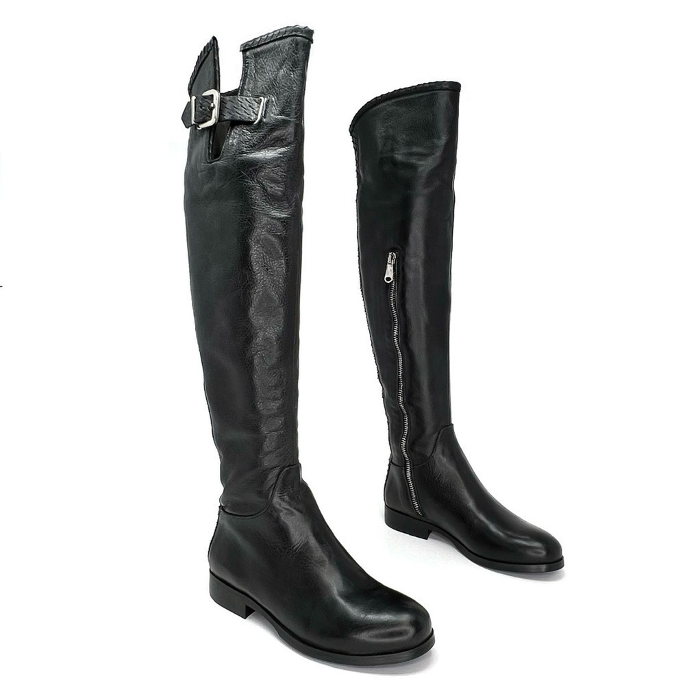 NEW Ron White Boots Size 4.5 Piper Over The Knee OTK Black Leather Snake Pattern